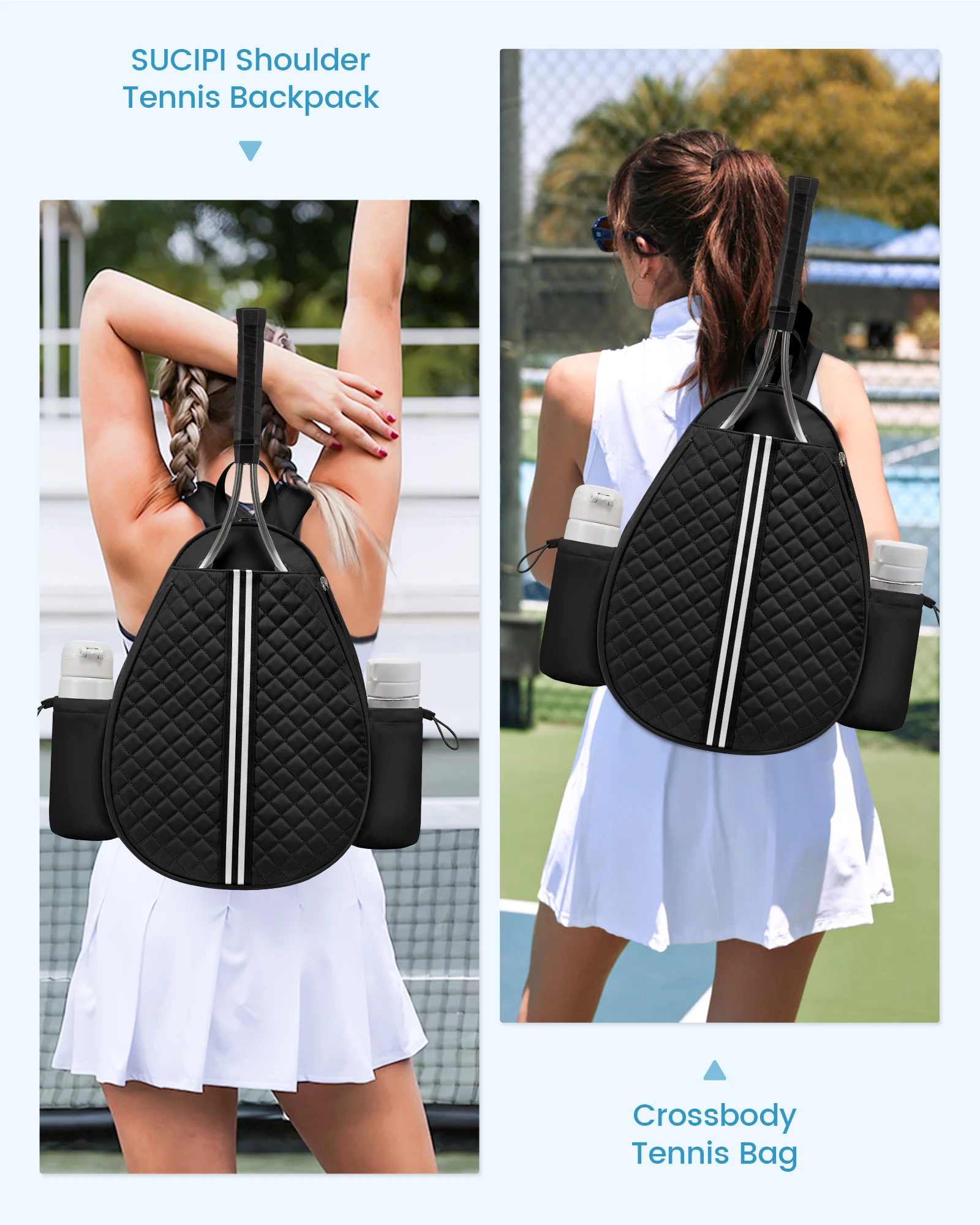 Sucipi Quilted Tennis Sling Crossbody Backpack Bag