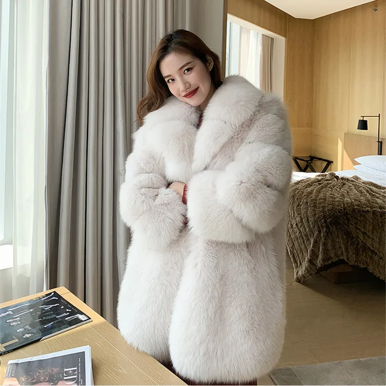 Fashionable Man-made Long Coats For Ladies Winter Fox Fur Winter ...
