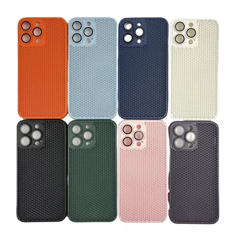ultra thin mesh hole grid heat dissipation cooling Phone Case for iphone 11 12 13 14 15 pro max with glass lens protection