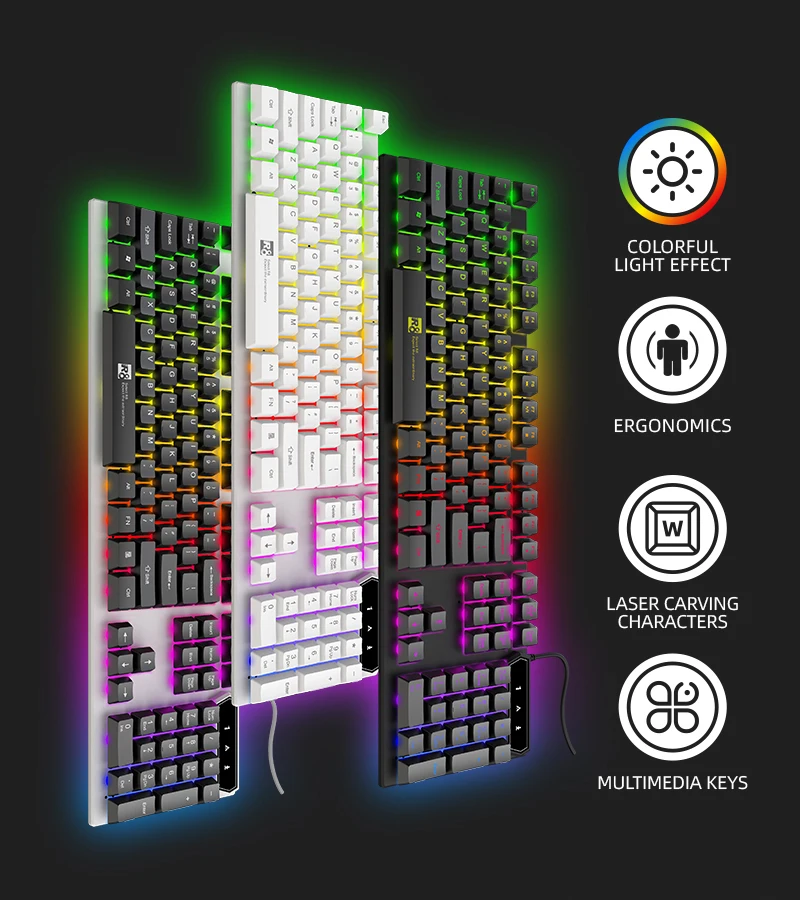 Cool Led Backlit Ergonomic USB Wired Illuminated Keyboard With Floating Keycaps