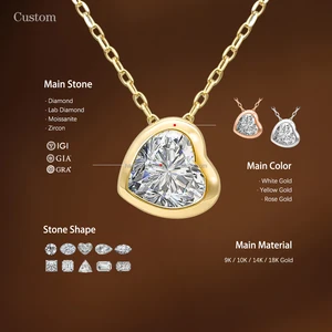 New Arrival AU585 14K Solid Gold  Heart Moissanite / Lab Diamond Necklace for Women & Children Support Customization