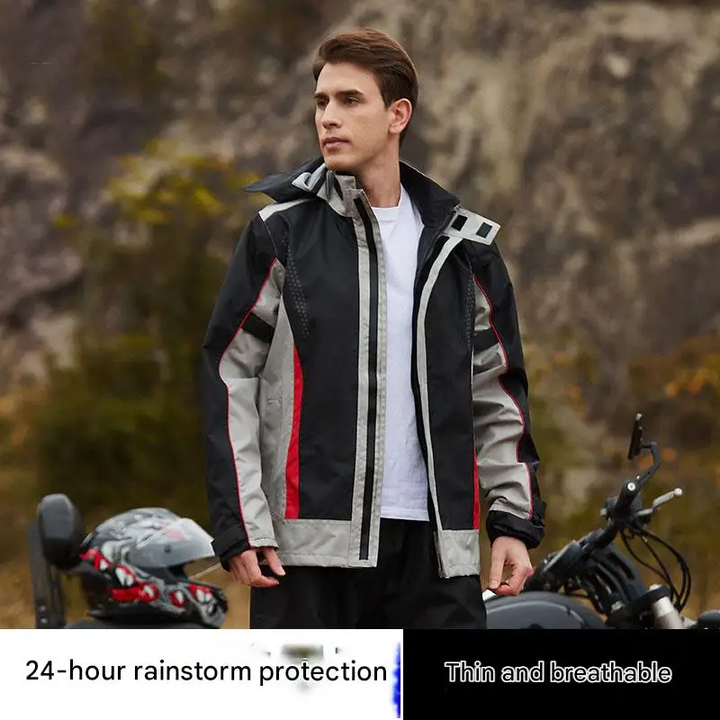 Modern Eco-Friendly Reflective Striped Motorcycle Raincoat Popular Waterproof Design for Outdoor Tours and Campers