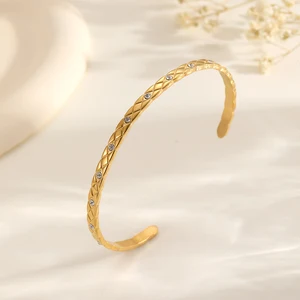 Wholesale Women's 18K Gold Plated Zircon Cuff Bracelets & Bangles Stainless Steel Trendy Jewelry