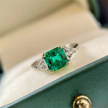 Aimgal jewelry Cultivate emerald diamond S925 silver gold-plated 1.4 karat emerald diamond rings for women