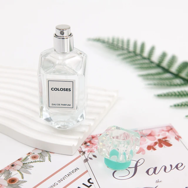 High Quality Clear 30ml 50ml Rhombus Shape Glass Empty Spray Perfume Bottles Acrylic Lid