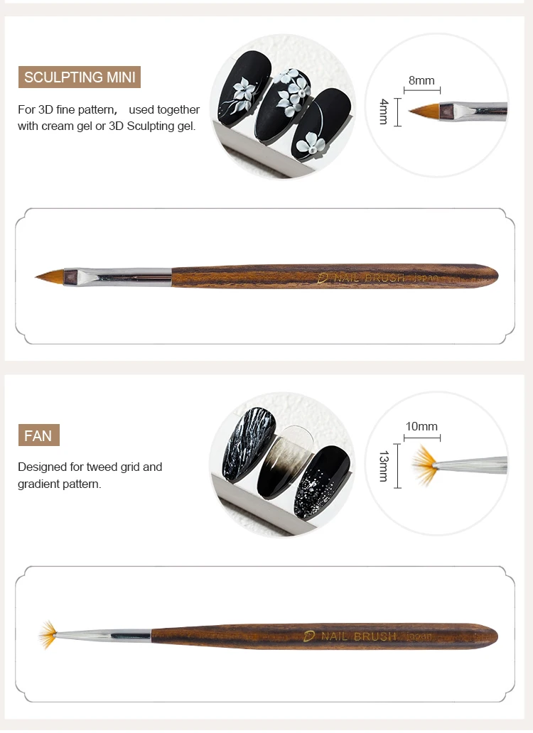 Wooden Handle Manicure Supplies Pure Nylon Nail Brush Set Tools Acrylic Gel Polish Nail Brushes