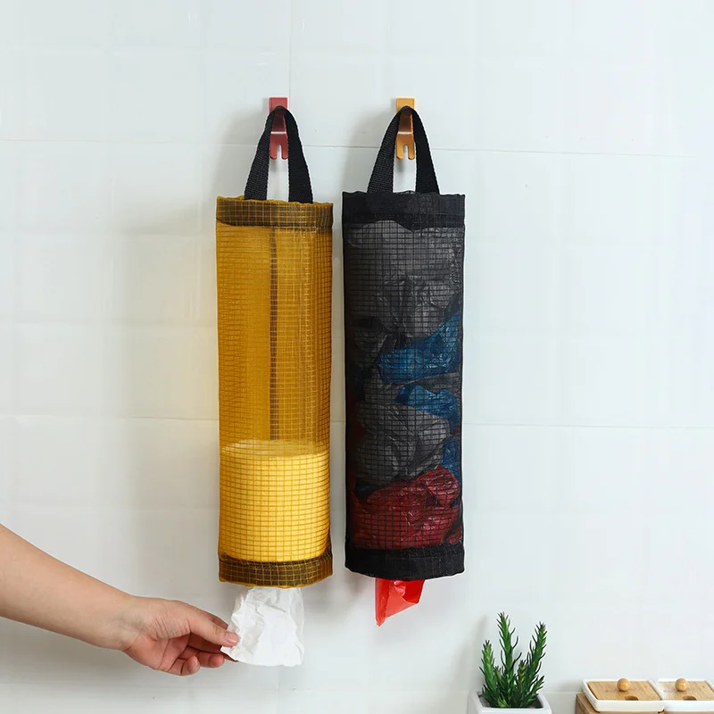 Home Grocery Bag Holder Wall Mount Plastic Bag Holder Dispenser Hanging Storage Trash Garbage Bag Kitchen Garbage Organizer details