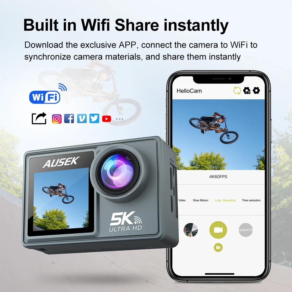 180 Degree Viewing Angle Action Camera Double Screen Deep Diving Action Camera Outdoor Action Camera 60 Fps