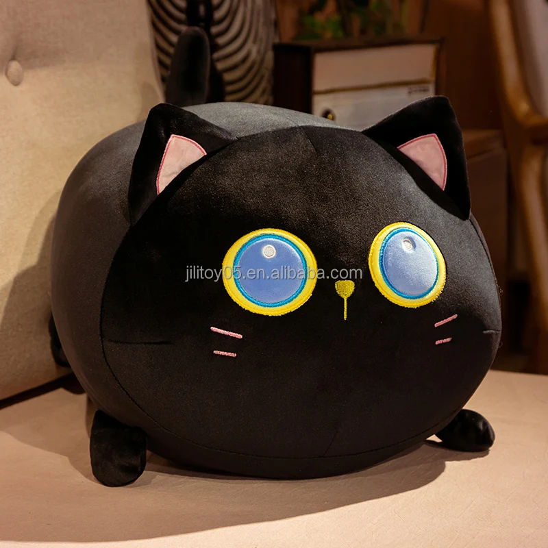 fat black cat plush