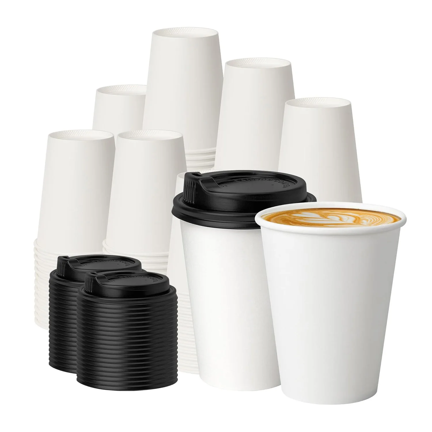 Disposable Custom 16oz 12oz 8oz Printed Paper Cups with Logo Lids for Hot and Cold Drinks Double Wall Paper Coffee and Tea Cups