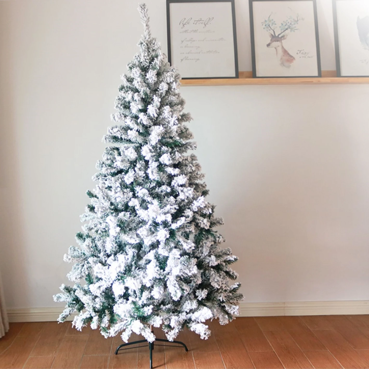 7.5ft Pre-lit Mixed Flocked Christmas Tree Mixed Pe Pvc With Metal ...