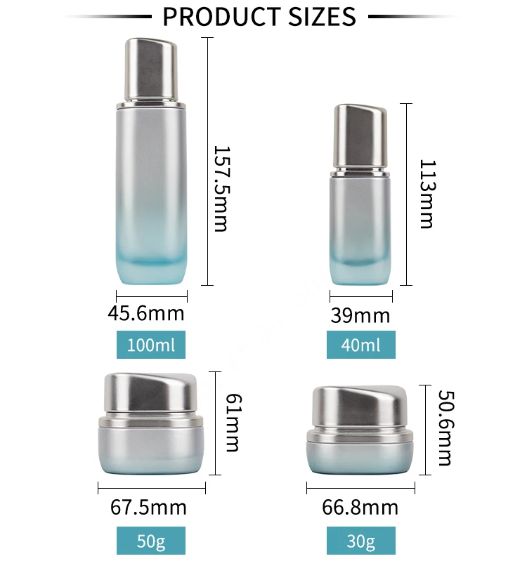 Cylinder Gradient Glass Cosmetic Container Glass Bottle Set For Cream Lotion Serum Skincare Packaging manufacture