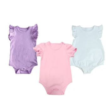 Custom New Born Baby Girl Onesie Fly Sleeves Ruffle Baby Bodysuits White Pink Puff Sleeves Baby Girls Rompers