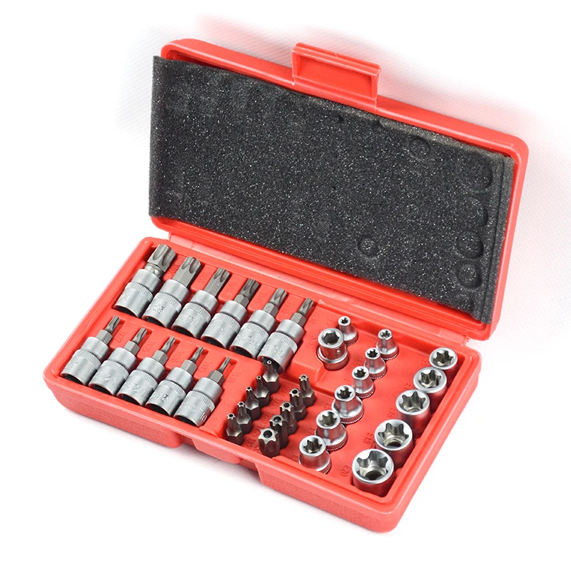 Xctool Hot Sale 34pc Tamper Proof Torx Star E Bit Socket Set 3/8" Drive Security Car Garage Tool