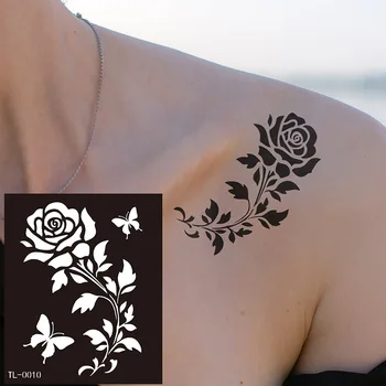 Semi Permanent Tattoo Stencils Black Henna Rose Flower Tattoo Stencil Girls Boys Body Art Template Temporary Tattoos