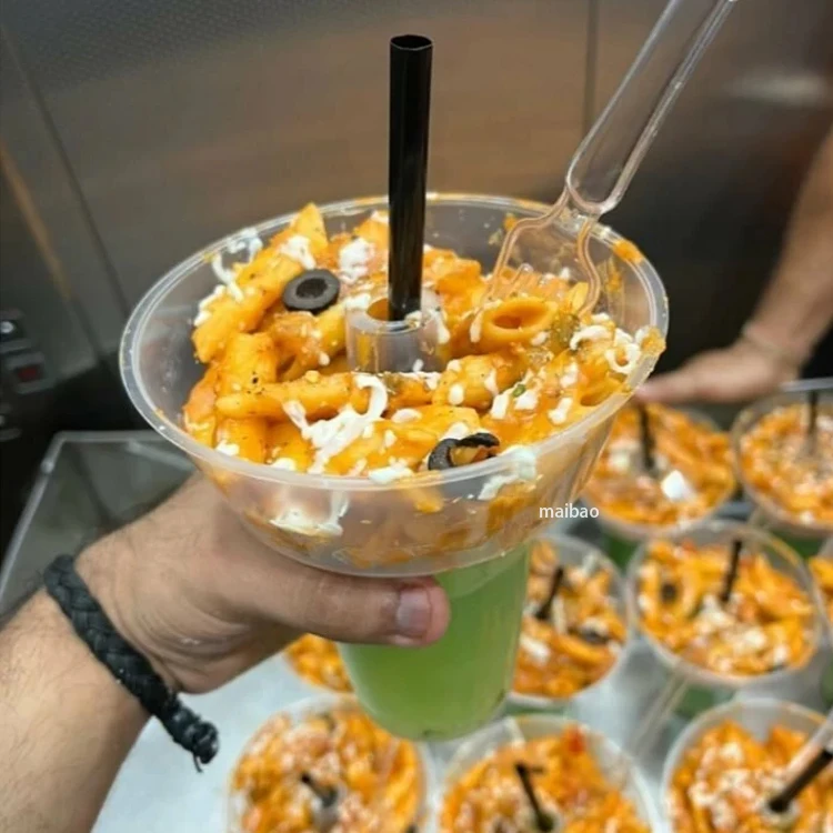 Custom Salad Fruit Bowl Plastic Packing Milk Tea Cup Disposable Food Packaging Plastic Bowl Top Snack Tray Plastic Takeaway Cup