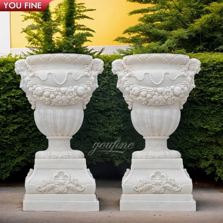 Natural Stone Planter - Large Outdoor Decorative Marble Flower Pot for ...