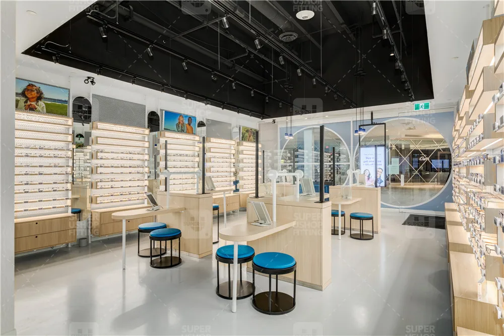 Optometrist Sunglasses Shop Display Cabinet Custom Wooden Eyewear Store Interior Design Decoration Display Rack for Optical Shop