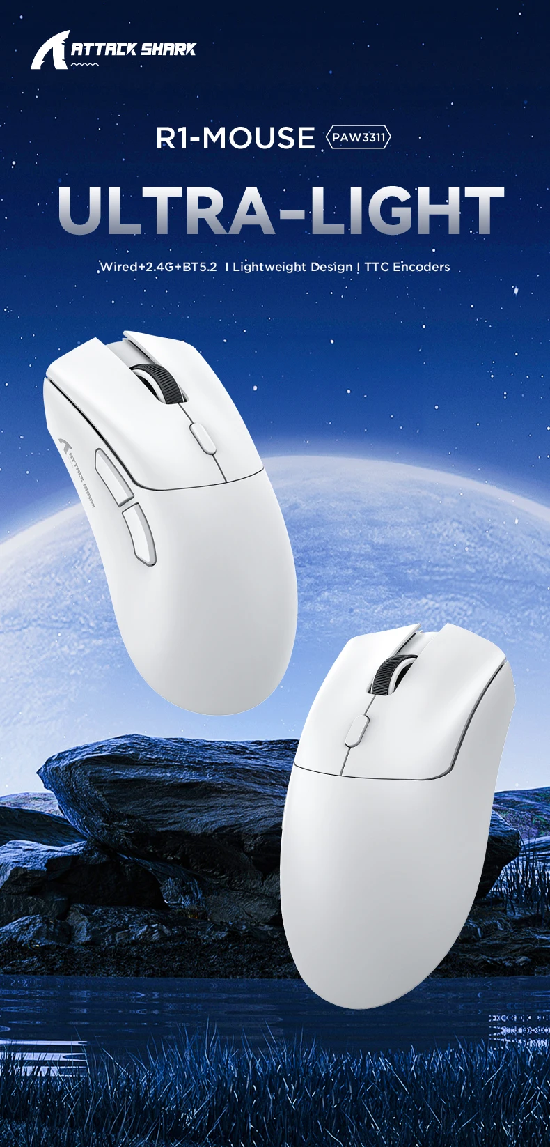 Attack Shark R1 6 Buttons Switchable Light Weight 2.4g Bluetooth ...