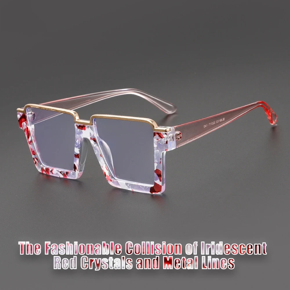 2025 Oversized Anti Blue Light Glasses Women Fashion Unique Print Plaid Semi Frame Metal aperçu 4