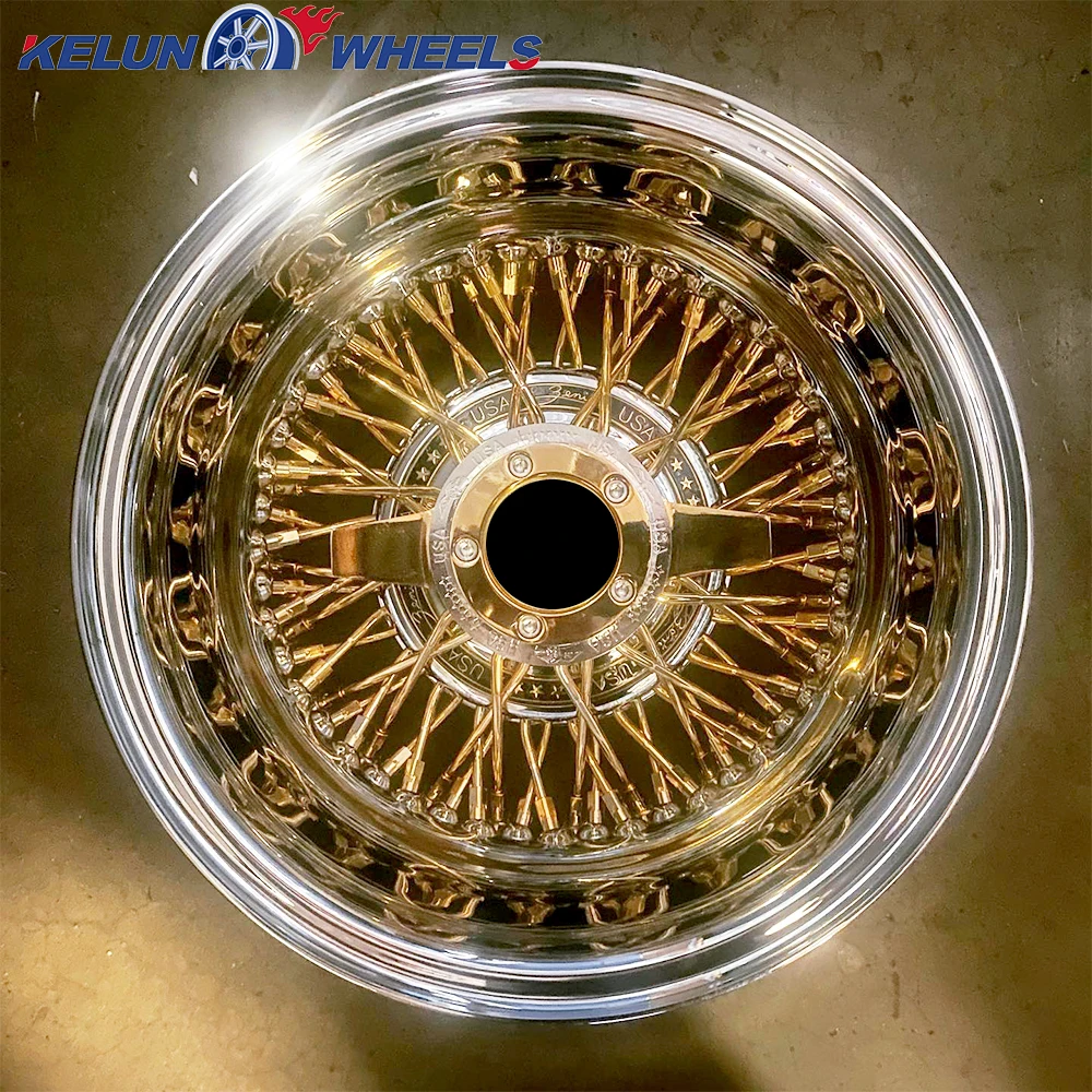 Lowrider 14x7 Reverse Chrome Rims - 13 Inch Gold Wire Wheels for