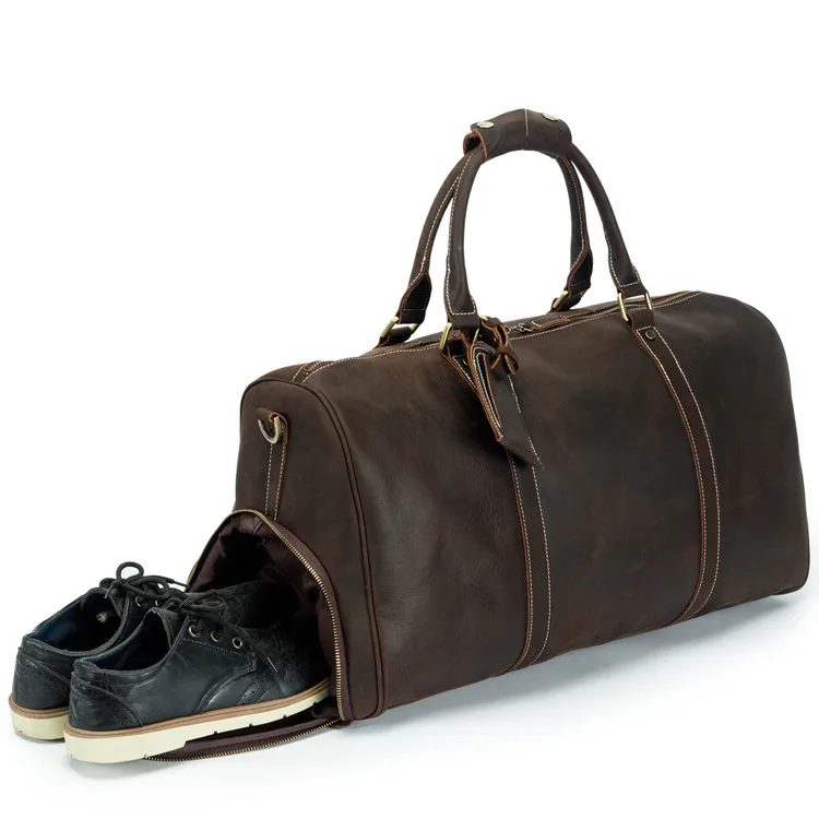 Weekender Bag With Shoe Compartment Vintage Bags Leather Travel Bags Luggage Men