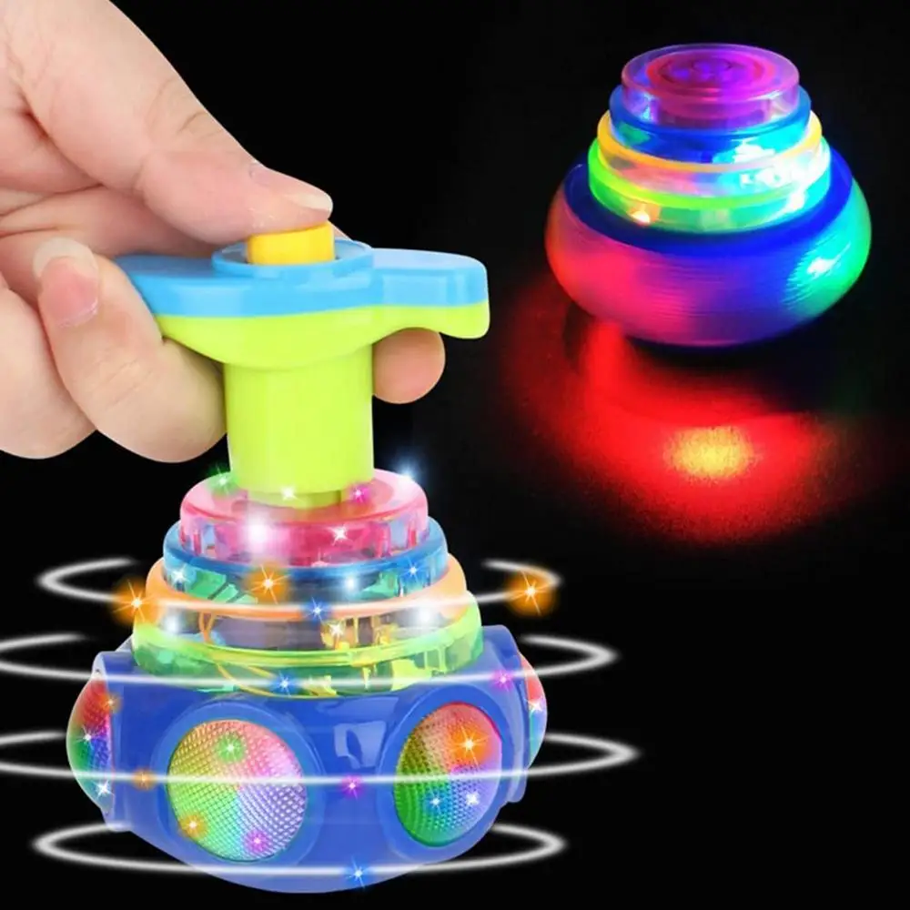 Popular LED Light up Flashing UFO Bouncing Spinning Tops With Gyroscope Novelty Bulk Children Toys Party Favors Funny Toys