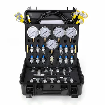 Hydraulic Pressure Test Kit, 600bar /10000psi / 60Mpa 5 Gauges 13 Test Couplings 14 Tee Connectors 5 Test Hoses, Hydraulic Test