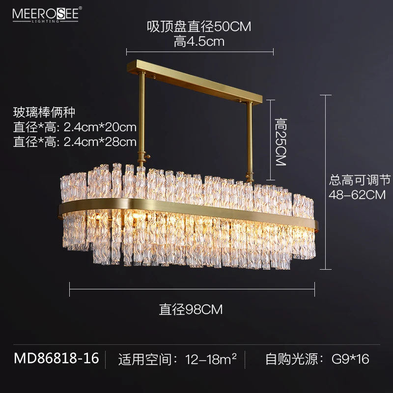 Meerosee Glass Tube Lampshade with Water Ripple Chandelier Coppery Lamp Body Decorative Lighting MD86818
