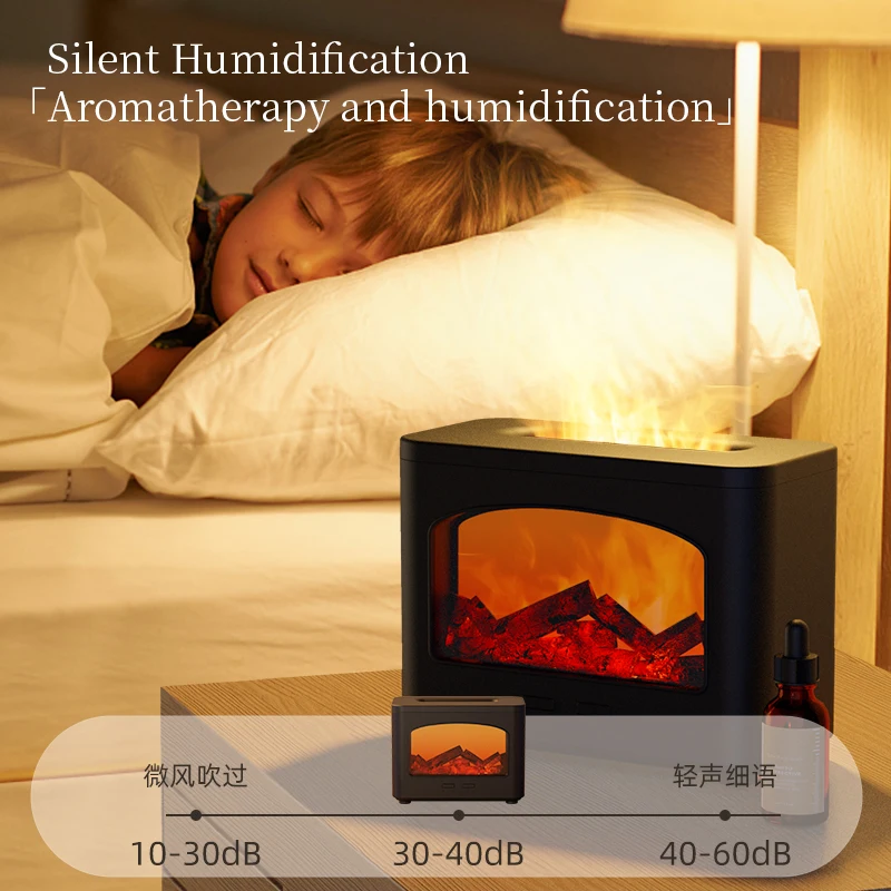 WYWD Flame Essential Oil Diffuser Cool Mist Humidifier Aromatherapy Flame Diffuser With Fireplace Decoration