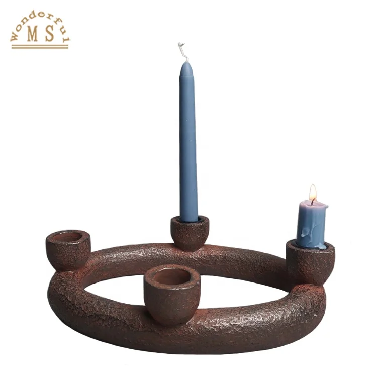 100% ECO Nodic Custom Handmade Matte Pillar Dinner Candle Holder with 3pcs metal cup Candlestick with mecal cup for fire safety