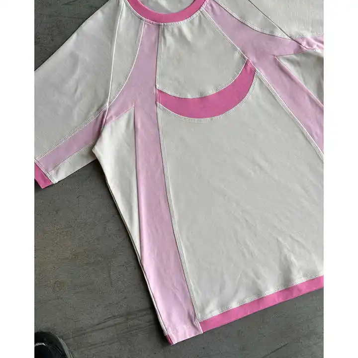 Salati Custom Logo High Quality Casual Cotton Short Sleeve Stripe Patchwork T-Shirt Manufacturer Blank Oversized T Shirt for Men gallery 3