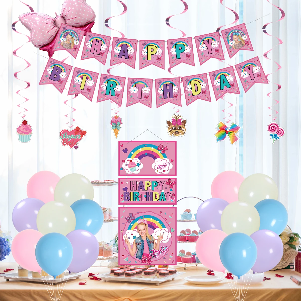 Ensemble Decoration Pour Fete D Anniversaire Sur Le Theme De Jo Siwa Avec Ballons A Nœuds Papillons Drapeaux Et Spirale Flambant Neuf Buy Jo Jo Siwa Jojo Decorate Birthday Party Product On Alibaba Com