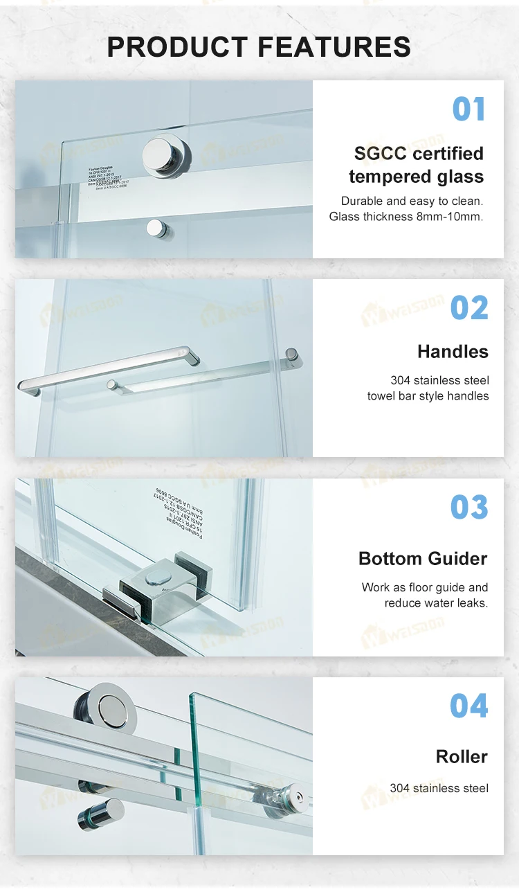 Factory Direct Sliding Frameless Shower Cabin Stainless Steel Bathroom