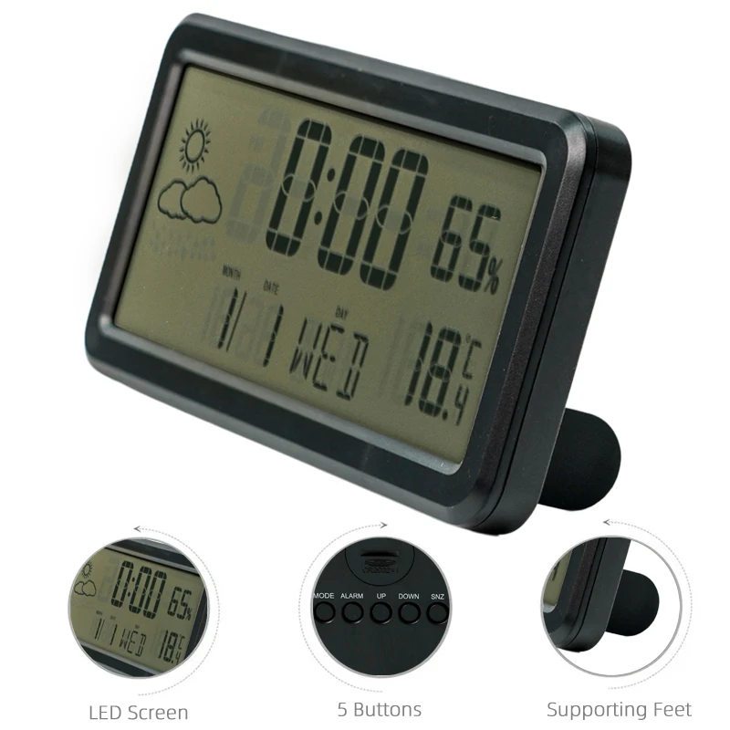 Large Number Time Display Alarm Clock Date Temperature LED Digital Wall Table Clock