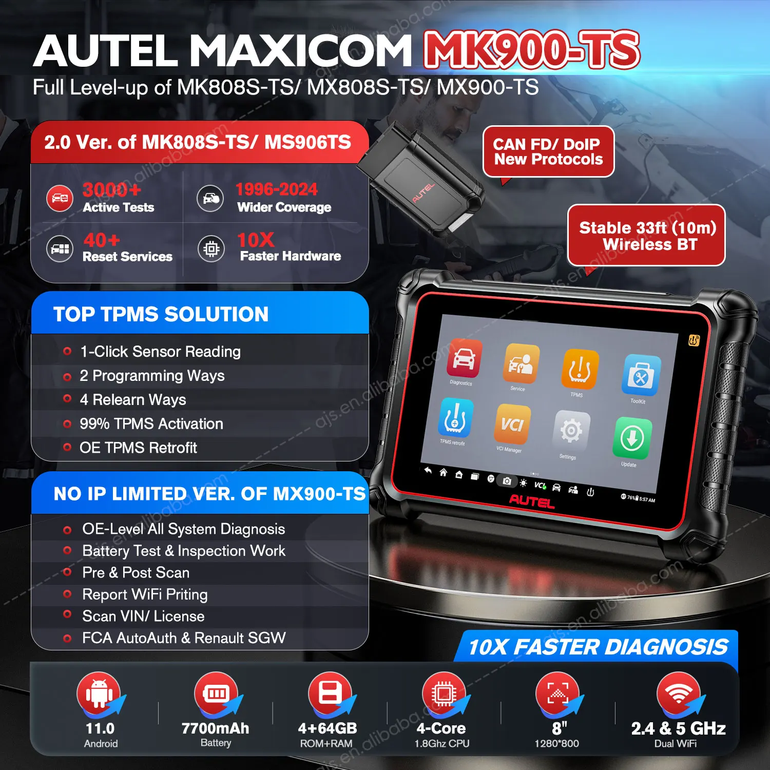 Autel MaxiCOM MK900 TS OBD2 Scanner - Universal Vehicle Diagnostic 