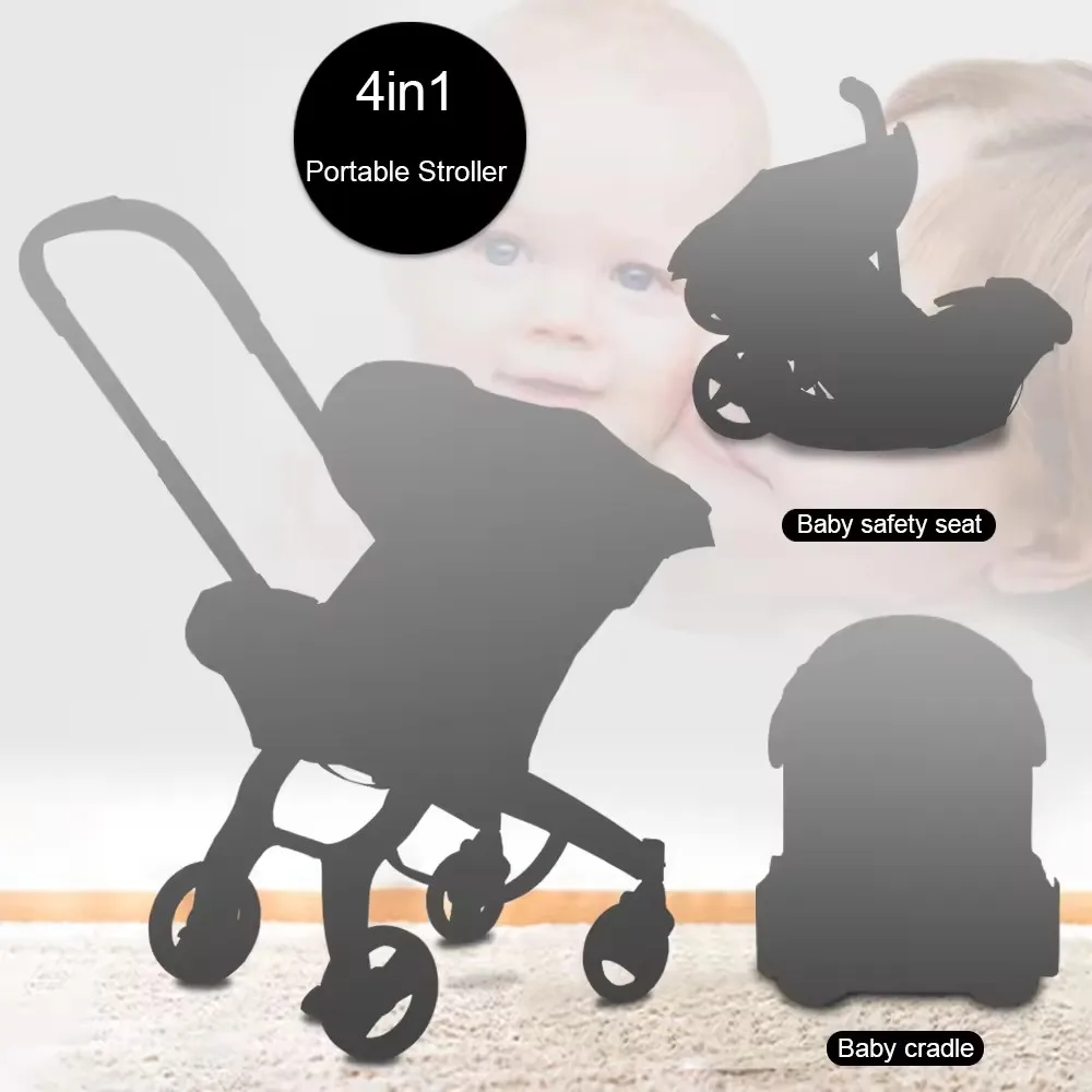 4 in 1 Multi-Purpose Portable Baby Stroller High View Travel Stroller with Car Seat and Sleep Basket Foldable