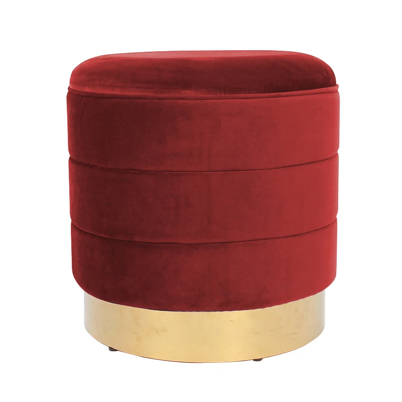 Factory Customized  Wholesale Design Stool Round Pouf Modern  Purple Velvet  Fabric Ottoman for Living Home Furniture