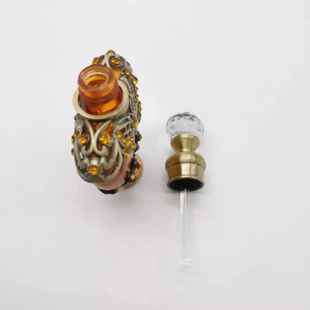 10ml Unique Arabic Style Metal Essential Oil Attar Perfume Glass Bottles with Glass Stick