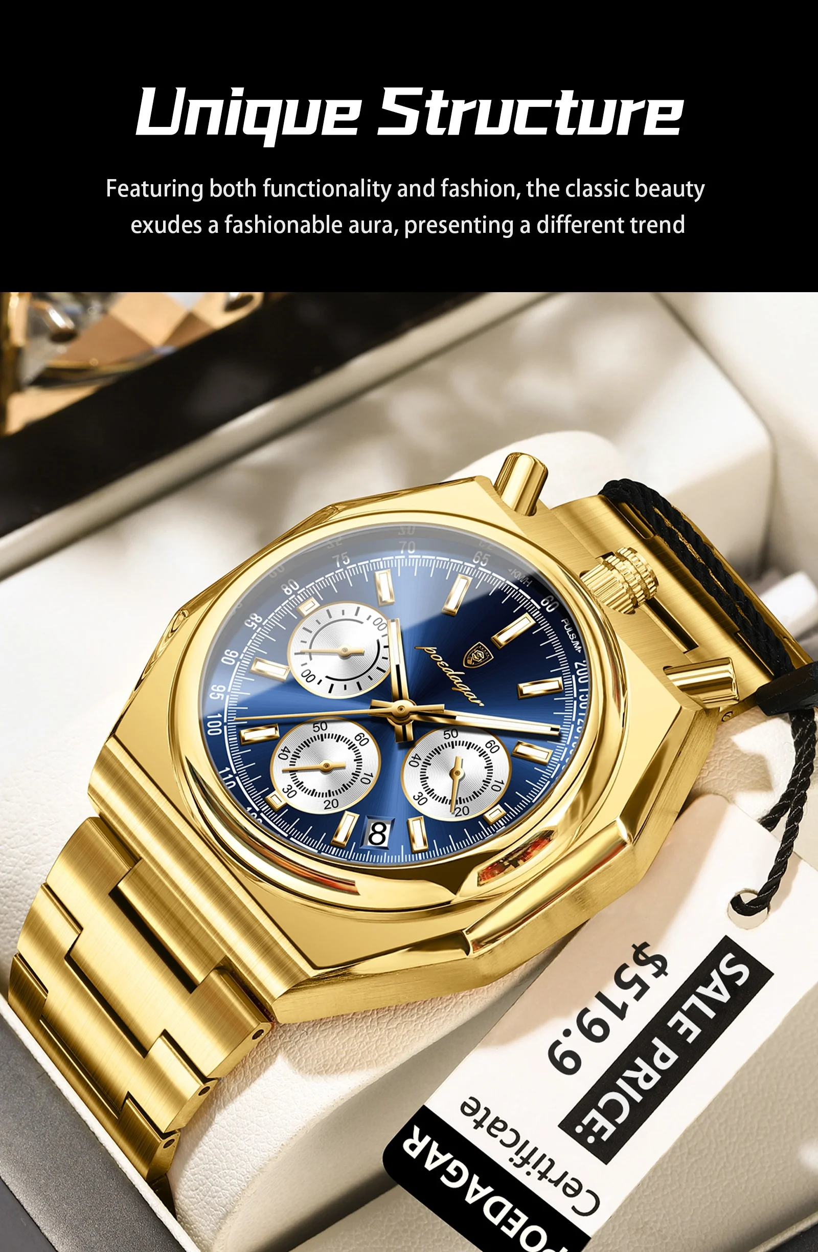 Poedagar 897 Chronograaf Heren Quartz Horloges Lichtgevende Wijzers Drie Ogen Wijzerplaten Mode Multifunctionele Lichtgevende Waterdichte Horloges