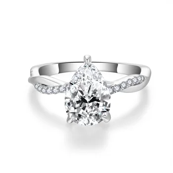 Ruizuan Moissanite 2 Carat Ring 925 Sterling Silver Anxiety Rings Branch Cross Ring Moissanite Water Drop