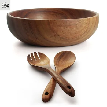 QALAM Large Acacia Wood Serving Tray Retro Design Ottoman for Breakfast Coffee Table Living Room and Bedroom Decorative Tray