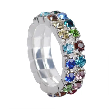 Hot sale Silver Plating Rhinestone Alloy Wide Multilayer Elastic Ring Stretch Diamond Wedding Ring