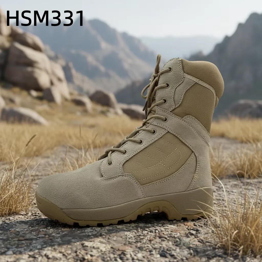 YWX,Daily Training High Rebound EVA+rubber Sole Combat Boots Border Patrol Anti-rip Suede Leather Tan/Black Desert Boots HSM331