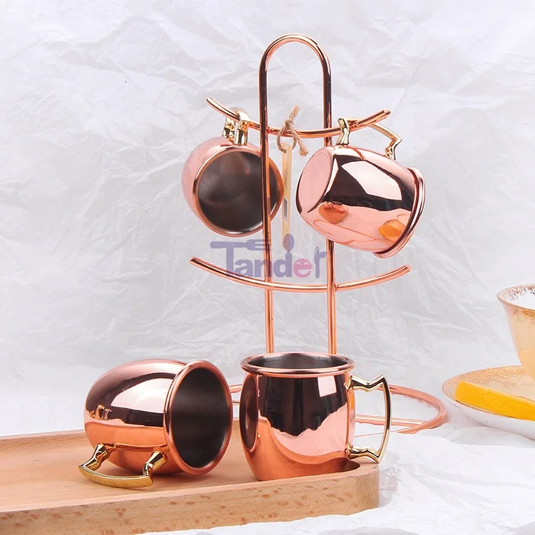 
 Московский мюл, кружка 60 мл, медные позолоченные мини мюли, медные кружки, набор из 4 шт.  