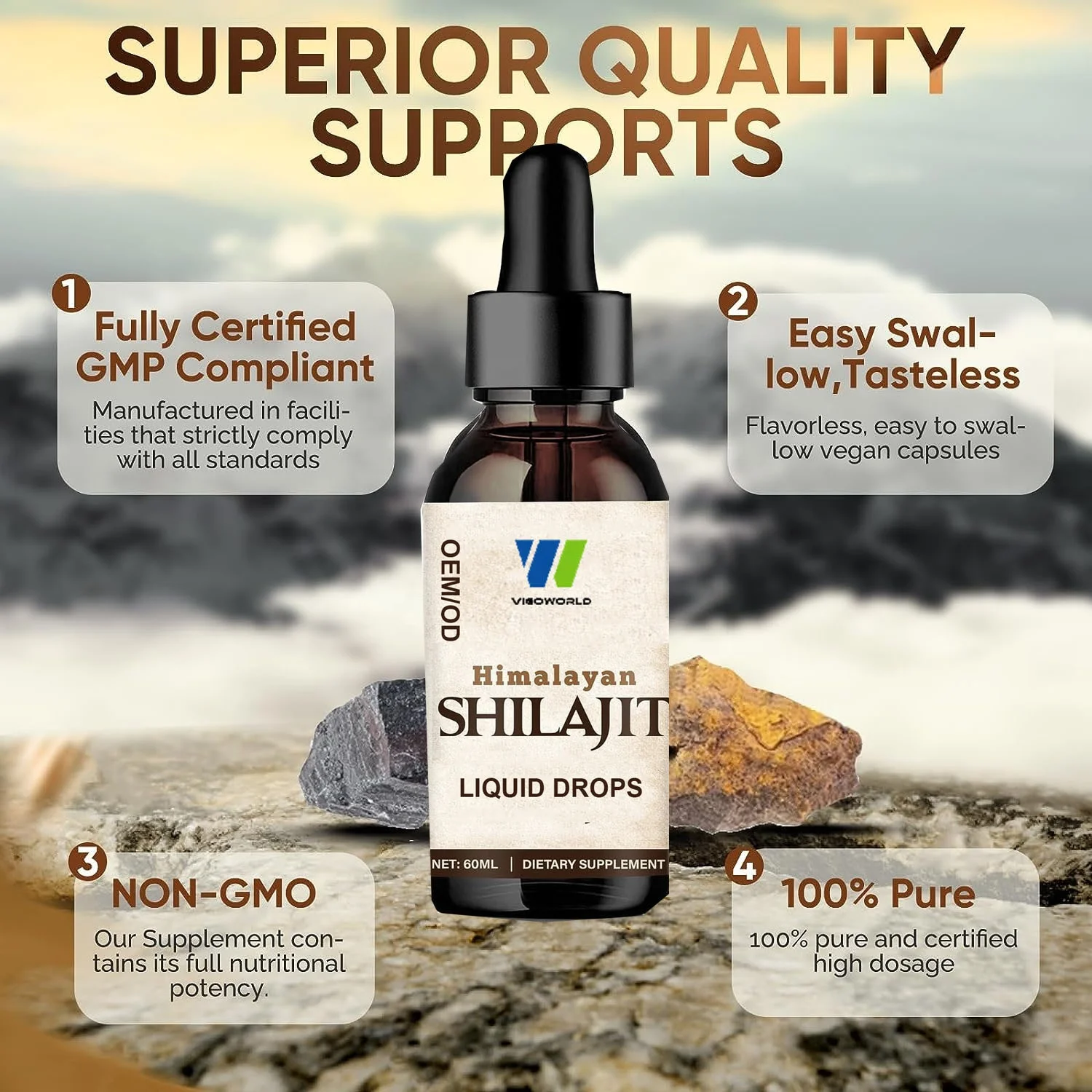 Organic pure himalayan shilajit liquid drops with natural trace