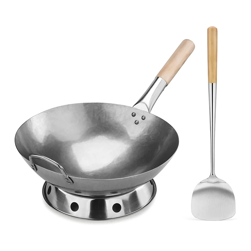 Round Deep Bottom Wok Double- Eared Wok Stainless Steel Wok Pan