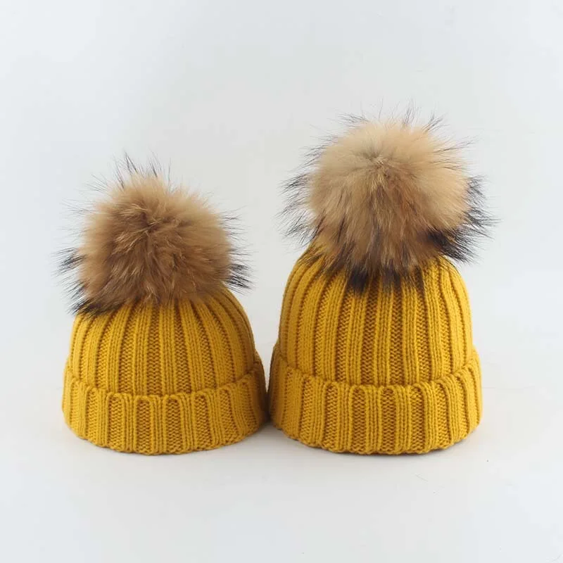 Buy Fur Pom Pom Hat,Mommy And Baby Sets 