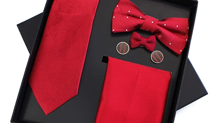 Brand PJC Men's Paisley Red Cummerbund, Bow Tie & Pocket Square Set – Microfiber
