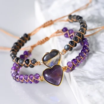 Best Price High Quality Heart Bead Amethyst and Labradorite Bracelet